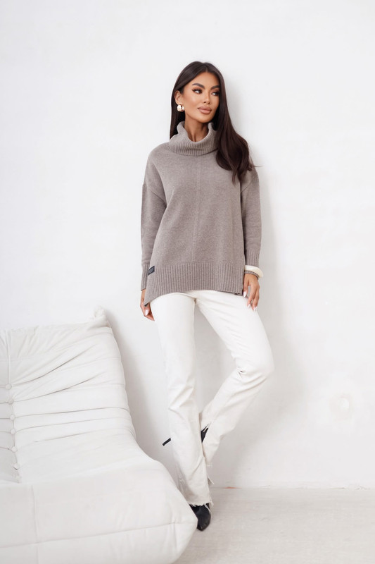 Sweter damski wełniany golf JOSE Madame Sue, taupe