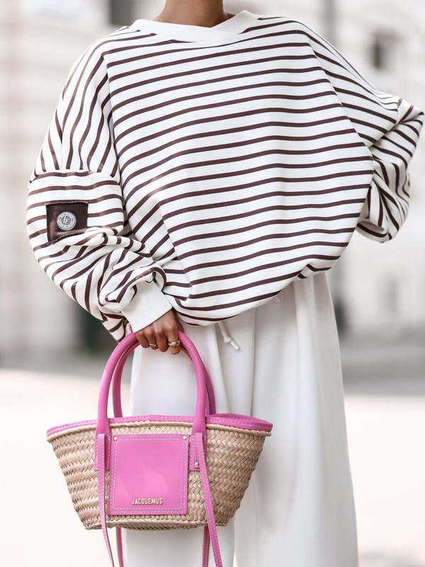Bluza oversize śmietankowa w czekoladowe paski