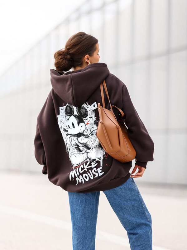 Bluza OVERSIZE Mickey Mouse, czekoladowy