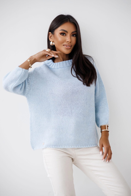 Sweter damski wełna moher premium LISS błękitny Madame Sue