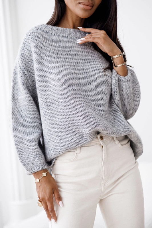 Sweter damski wełna moher premium LISS szary Madame Sue