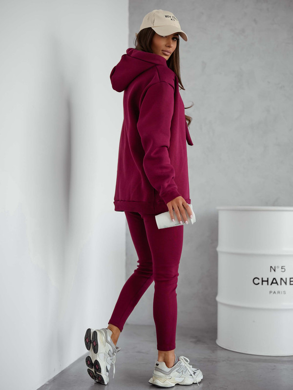 Komplet dresowy, Bluza ocieplana z legginsami SOFT SET bordowy