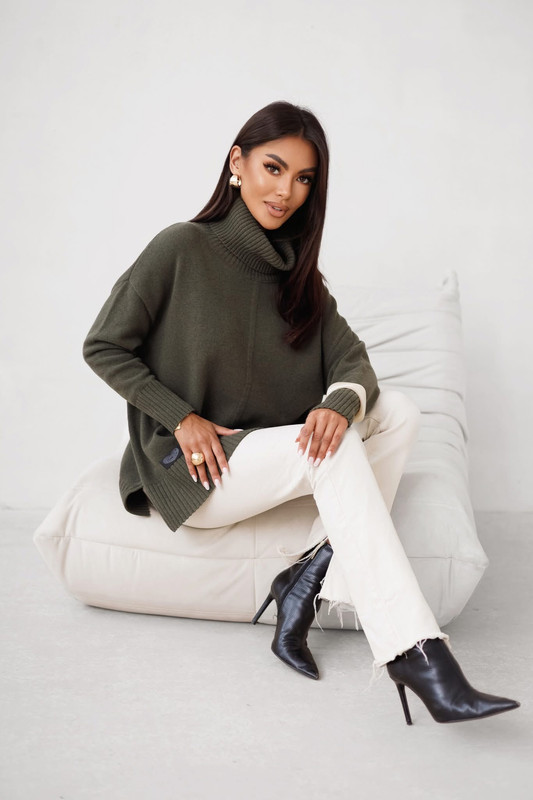 Sweter damski wełniany golf JOSE Madame Sue, khaki
