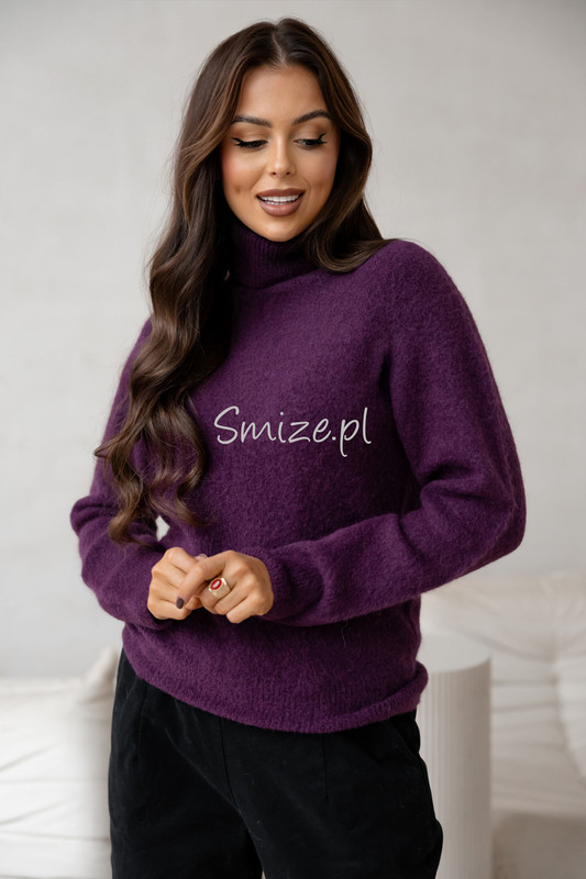 Sweter z golfem baby alpaka, bakłażan