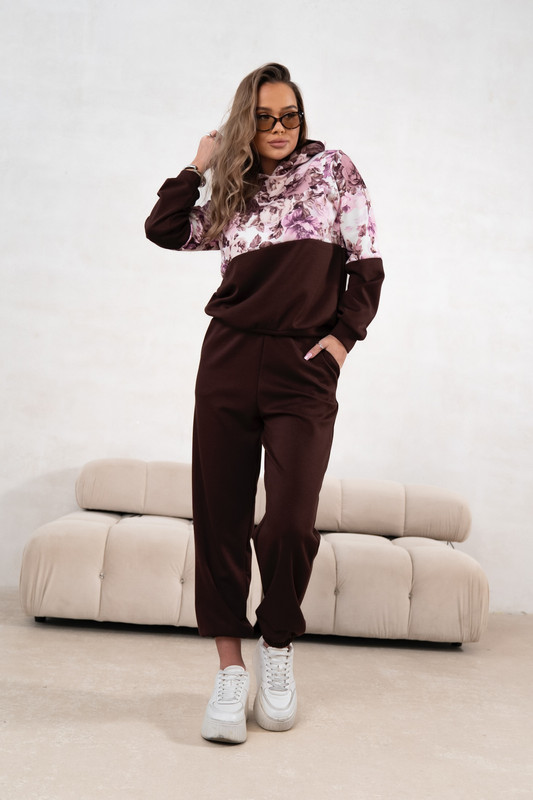 Komplet dresowy z wiskozy Flowers czekoladowy