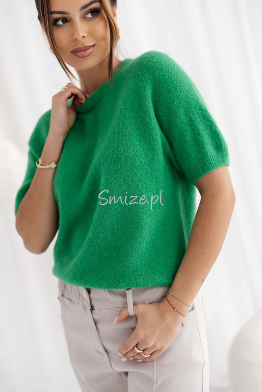 Sweter z krótkim rękawem baby alpaka GEORGINA zielony