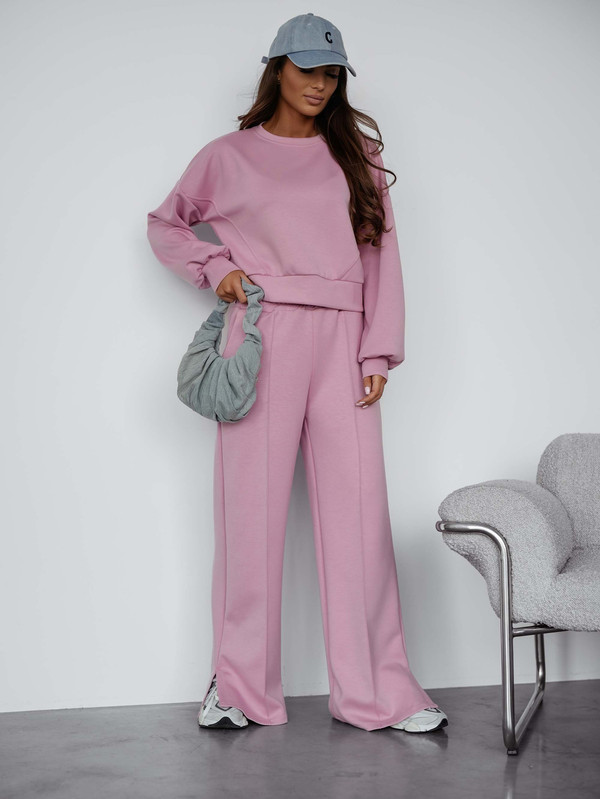 Komplet dresowy bez kaptura PASTEL, "Masełko" z wiskozy pudrowy