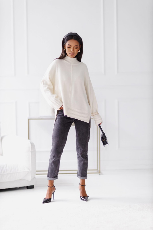 Sweter damski wełniany AURA, ecru Madame Sue