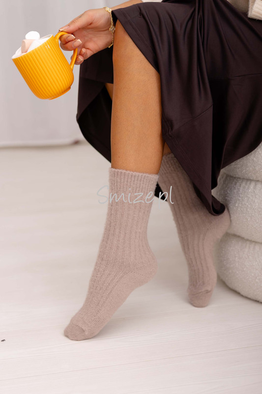 Skarpetki z angory, prążkowane, kamienny beż