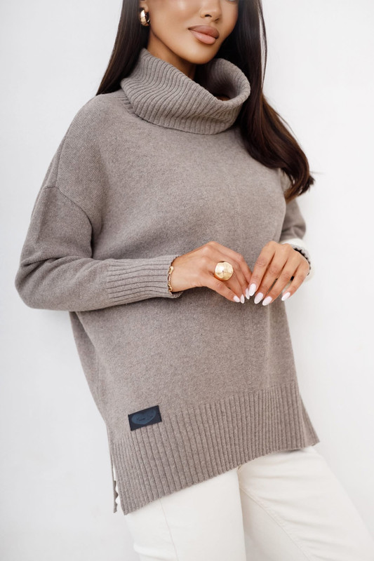 Sweter damski wełniany golf JOSE Madame Sue, taupe