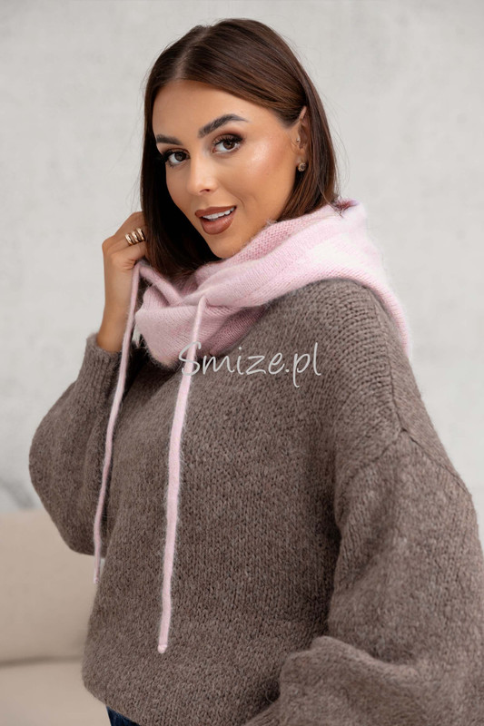 Kominokaptur, balaklawa damska z angory Smize, pudrowy