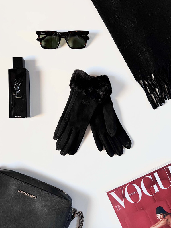 Rękawiczki pięciopalczaste z futerkiem, czarne