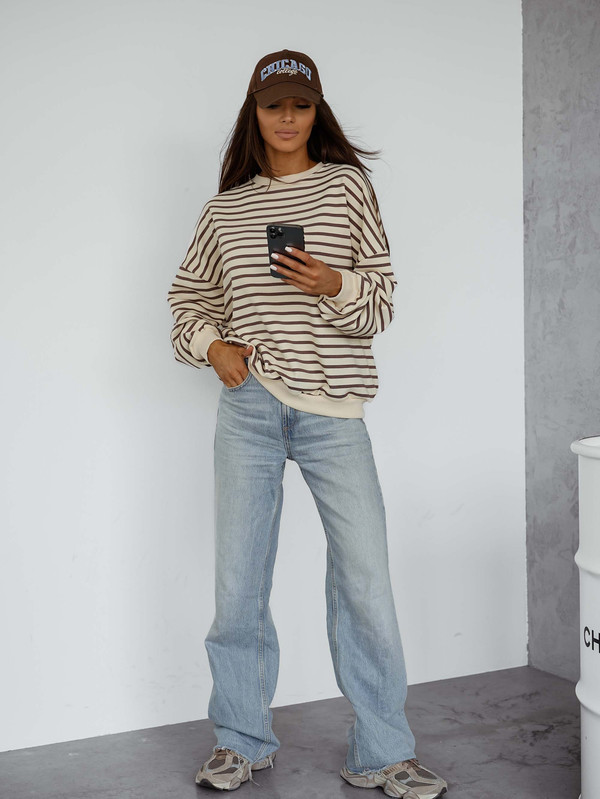 Bluza oversize Stripe w czekoladowe paski