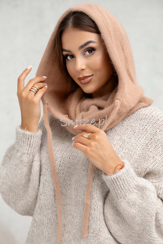Kominokaptur, balaklawa damska z angory Smize, camel