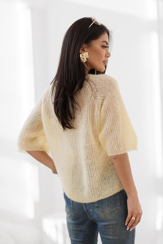 Sweter damski z krótkim rękawem MELLOW, super kid moher Madame Sue