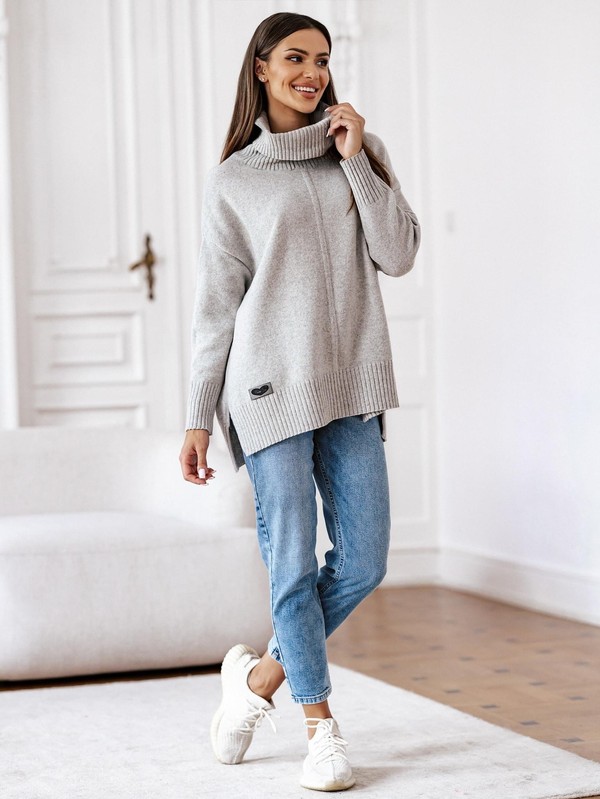 Sweter damski wełniany golf JOSE Madame Sue, jasny szary
