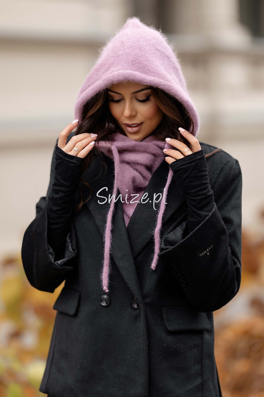 Kominokaptur, balaklawa damska z angory Smize, wrzosowy