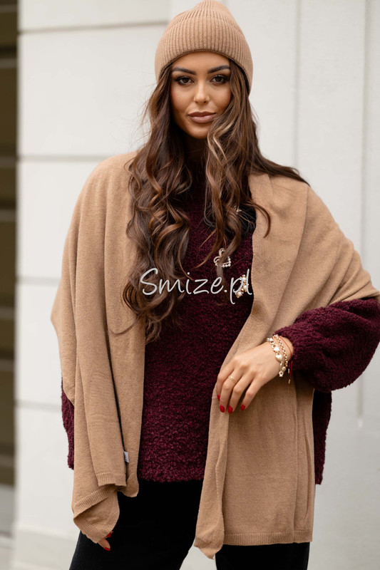 Komplet kaszmirowy camel, szal z czapką CASHMERE