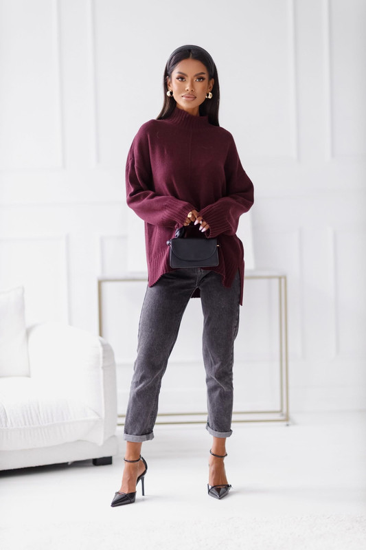 Sweter damski wełniany AURA , bakłażan Madame Sue