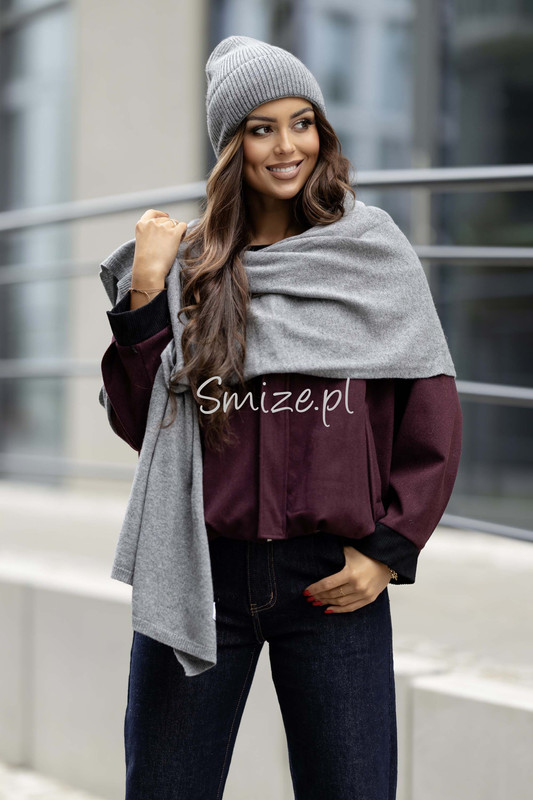 Komplet kaszmirowy szary, szal z czapką CASHMERE