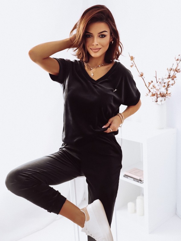 Welurowy komplet dresowy V-neck