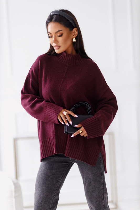 Sweter damski wełniany AURA , bakłażan Madame Sue