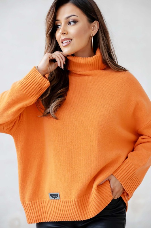 Sweter damski wełniany golf KELLY pomarańczowy Madame Sue