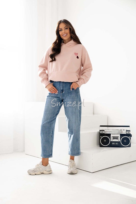 Bluza z kapturem Hearts, z serduszkami ocieplana na polarze