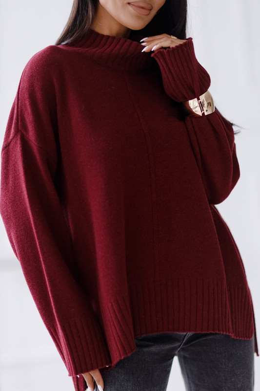 Sweter damski wełniany AURA , bordowy Madame Sue
