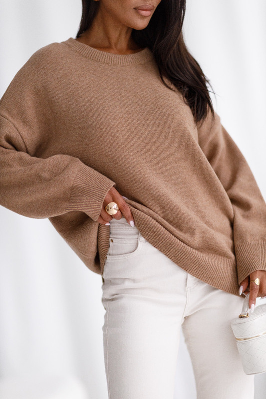 Sweter damski wełniany LUNA camel Madame Sue