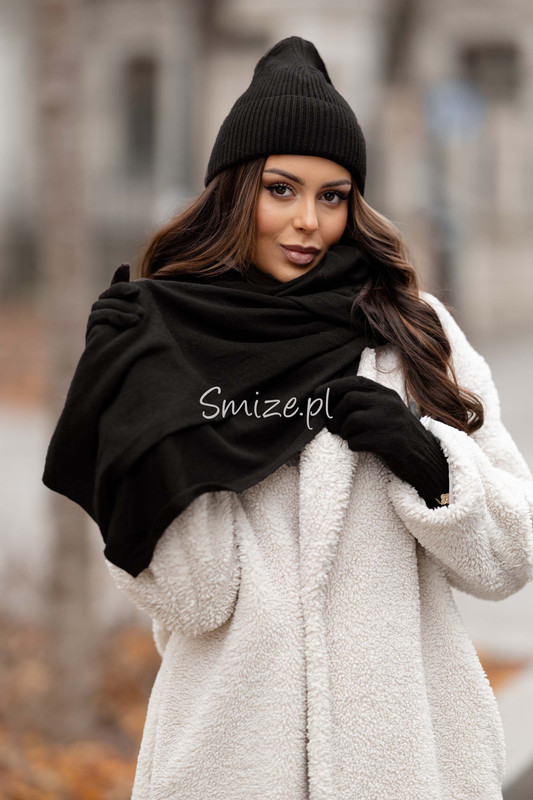 Komplet kaszmirowy  z rękawiczkami,  CASHMERE, czarny