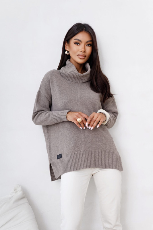 Sweter damski wełniany golf JOSE Madame Sue, taupe