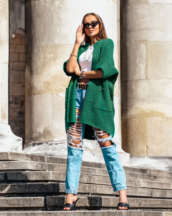 Sweter Narzutka z krótkim rękawem Forever Cocomore Zielony