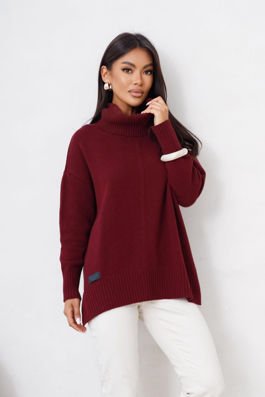 Sweter damski wełniany golf JOSE Madame Sue, bordowy