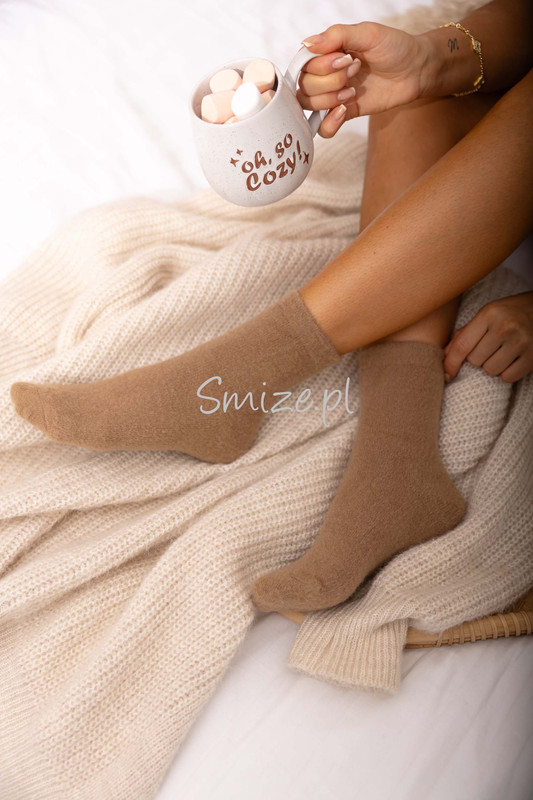 Skarpetki damskie z angory gładkie, orzechowe