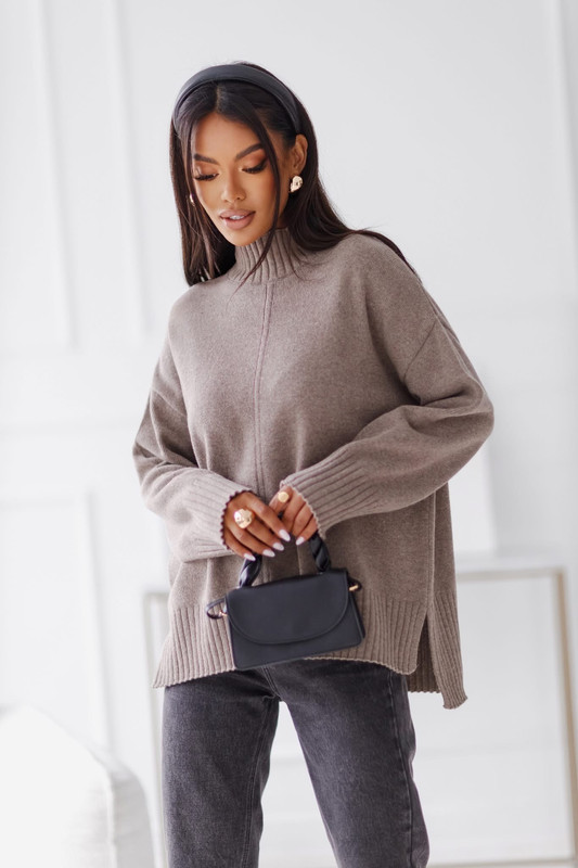 Sweter damski wełniany AURA, taupe Madame Sue