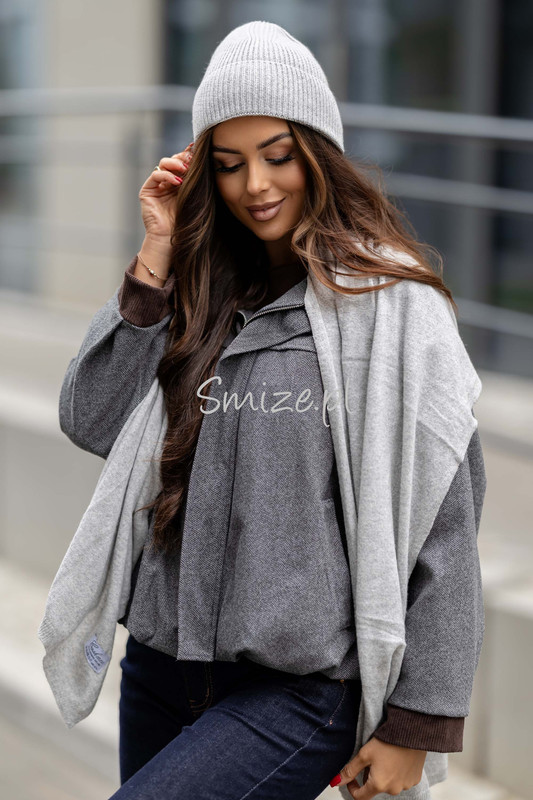 Komplet kaszmirowy jasny szary, szal z czapką CASHMERE