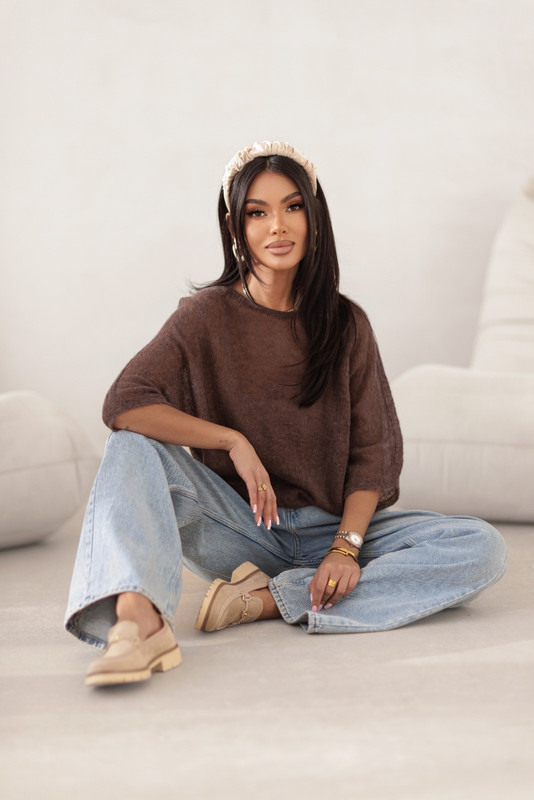 Sweter damski z krótkim rękawem LIVIA, alpaka superfine Madame Sue