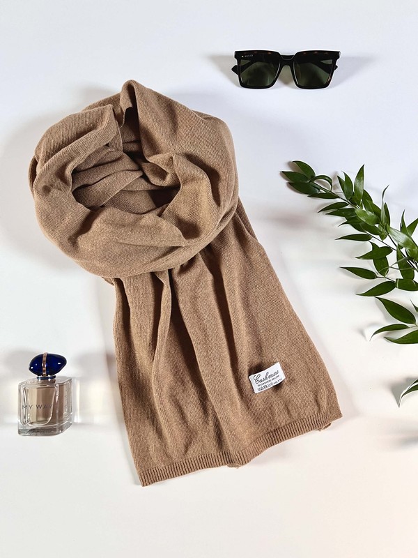 Komplet kaszmirowy camel, szal z czapką CASHMERE