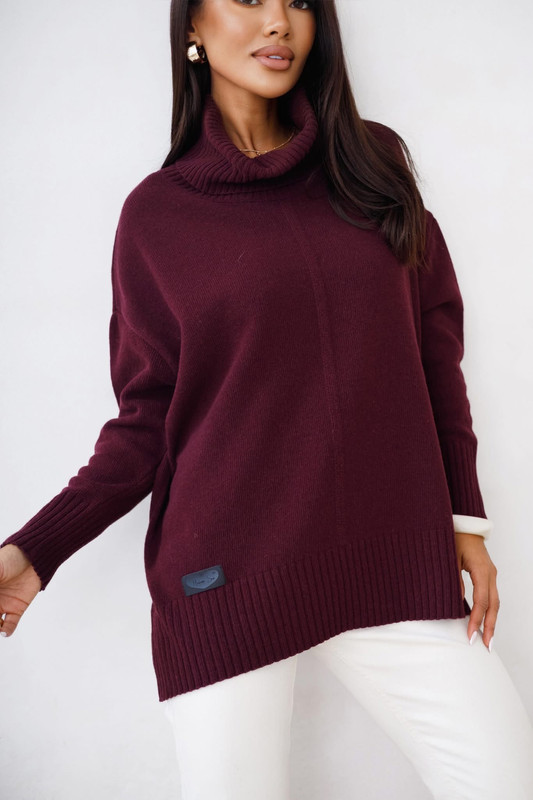 Sweter damski wełniany golf JOSE Madame Sue, bakłażan