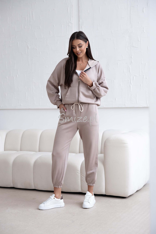 Komplet dresowy z wiskozy, masełkowy z rozpinaną bluzą, cappucino