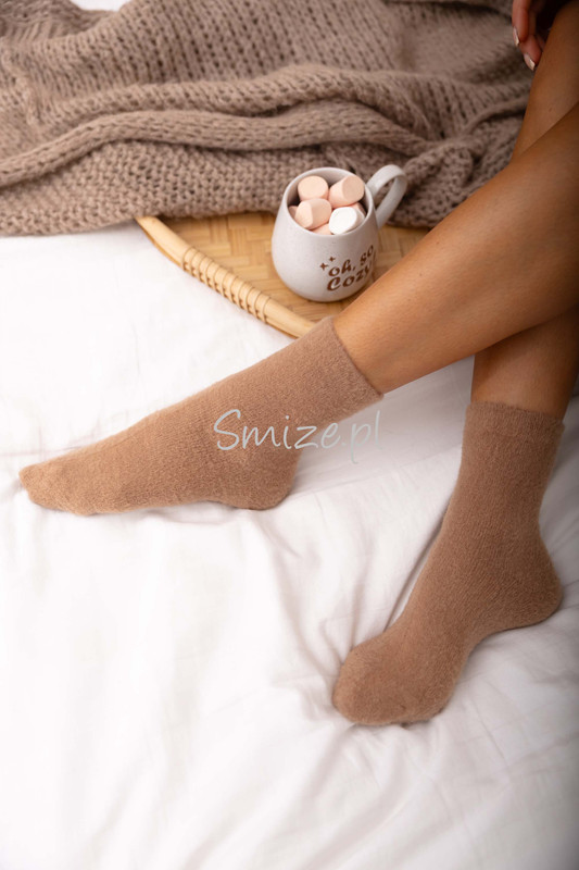 Skarpetki damskie z angory gładkie, mokka