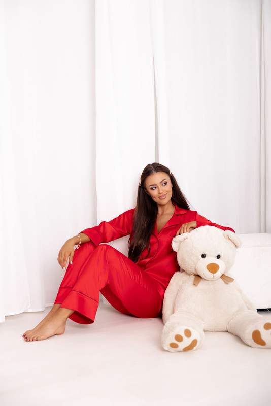 Piżama damska z wiskozy, z długimi spodniami Me Gusta, czerwona