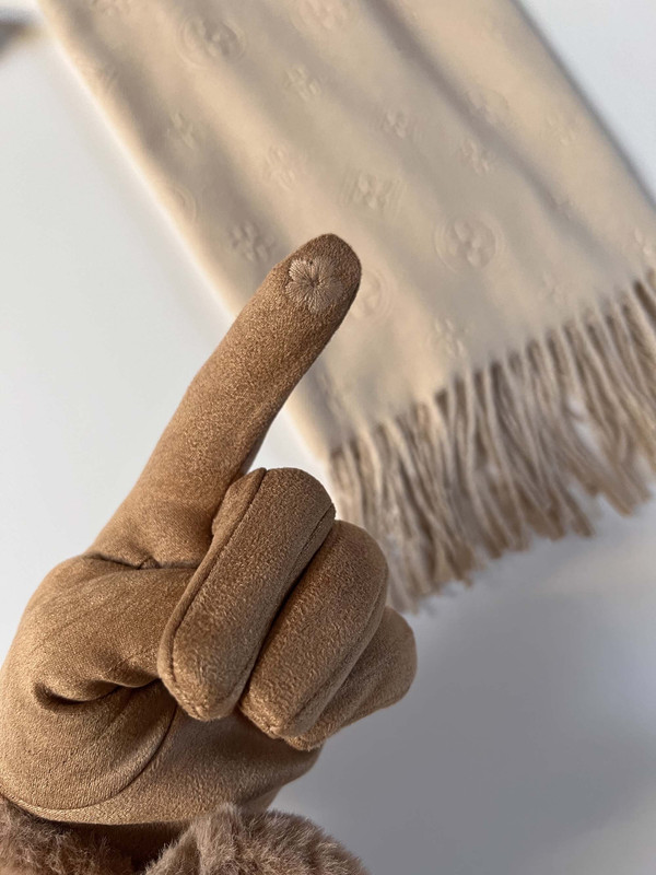 Rękawiczki pięciopalczaste z futerkiem, camel