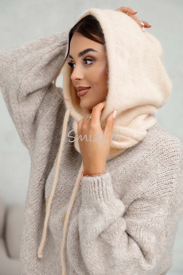 Kominokaptur, balaklawa damska z angory Smize, waniliowy