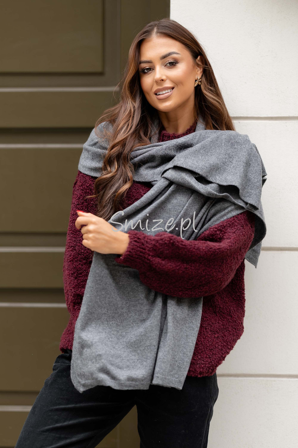 Szal kaszmirowy ciemny szary CASHMERE