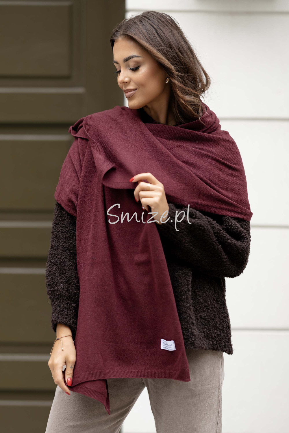 Szal kaszmirowy bordowy CASHMERE