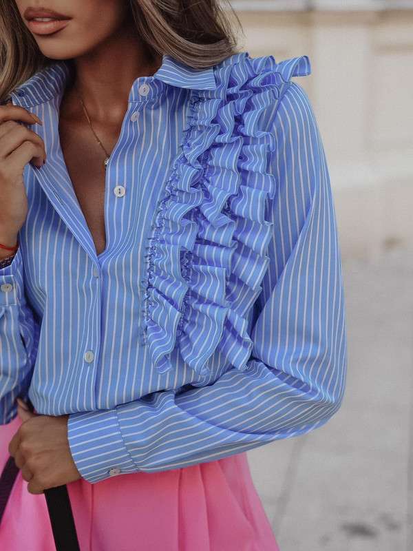 Bawełniana koszula FRILLw paski z falbanami Simplicity