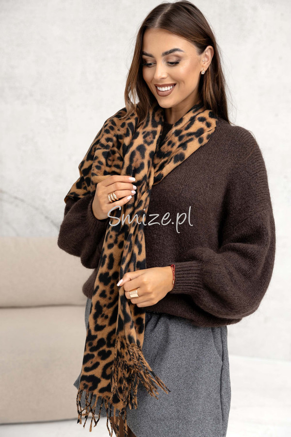 Szal damski z wiskozy i wełny, w panterkę