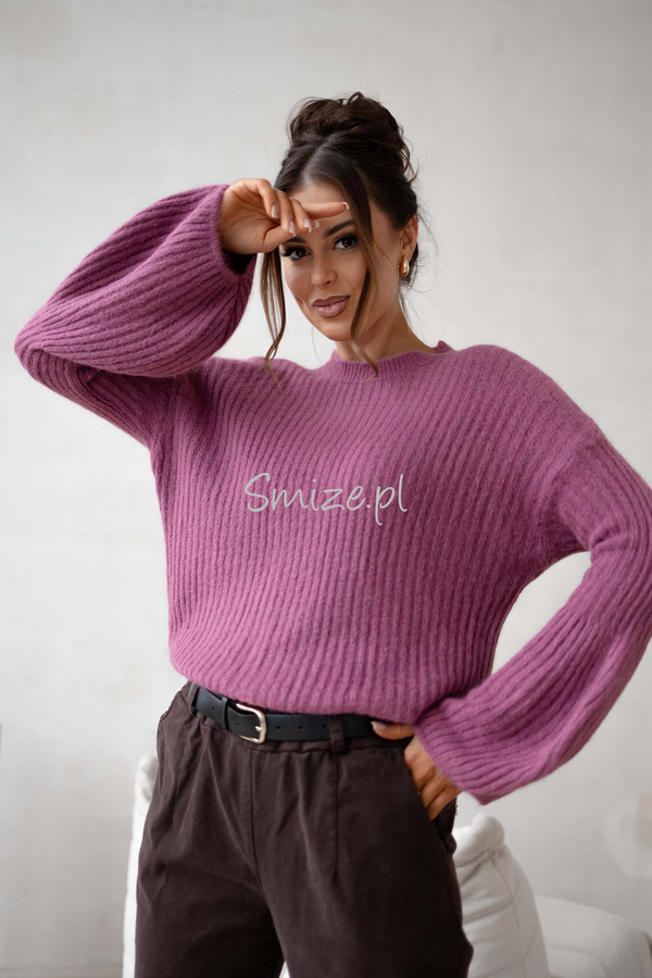 Sweter baby alpaka z dzwonkowymi rękawami, wrzosowy